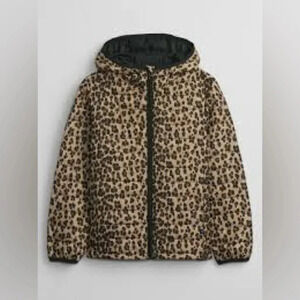 GAP Kids ColdControl Lightweight Puffer leopard print jacket zip up hoodie girls